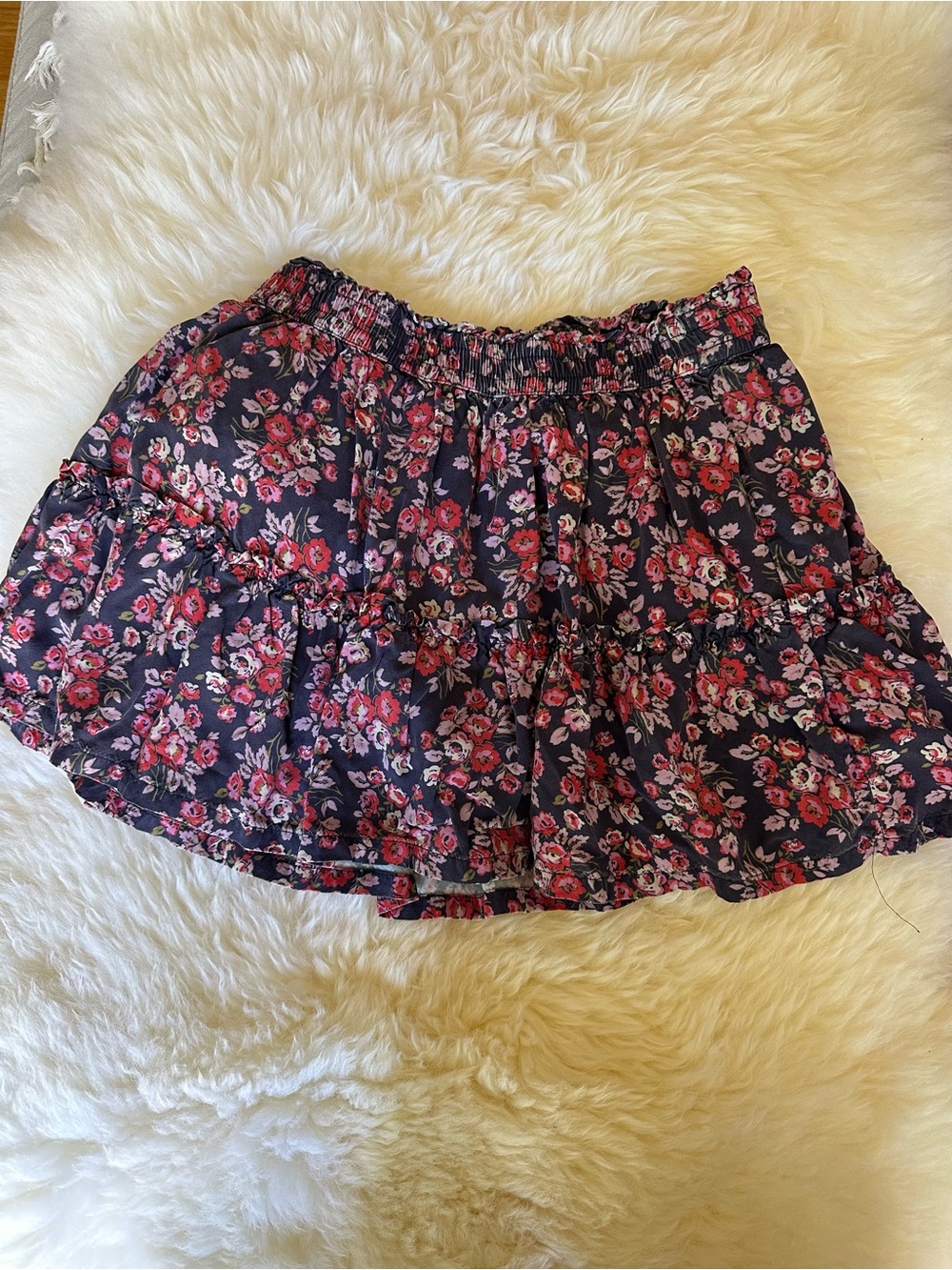 Kids Floral Tiered Skirt - Navy with Pink Floral